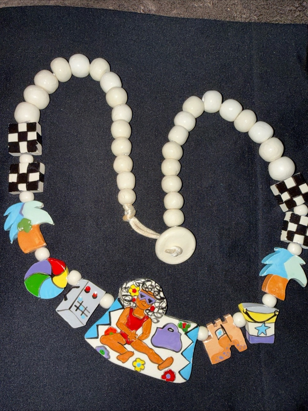 Kaplan Bead Necklace Charms signed Beach Theme handcrafted 28”